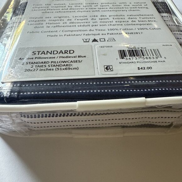 Lacoste 100% Cotton Medieval Blue Standard Pillowcase Pair Archive 2 Pillow Case - Picture 8 of 8